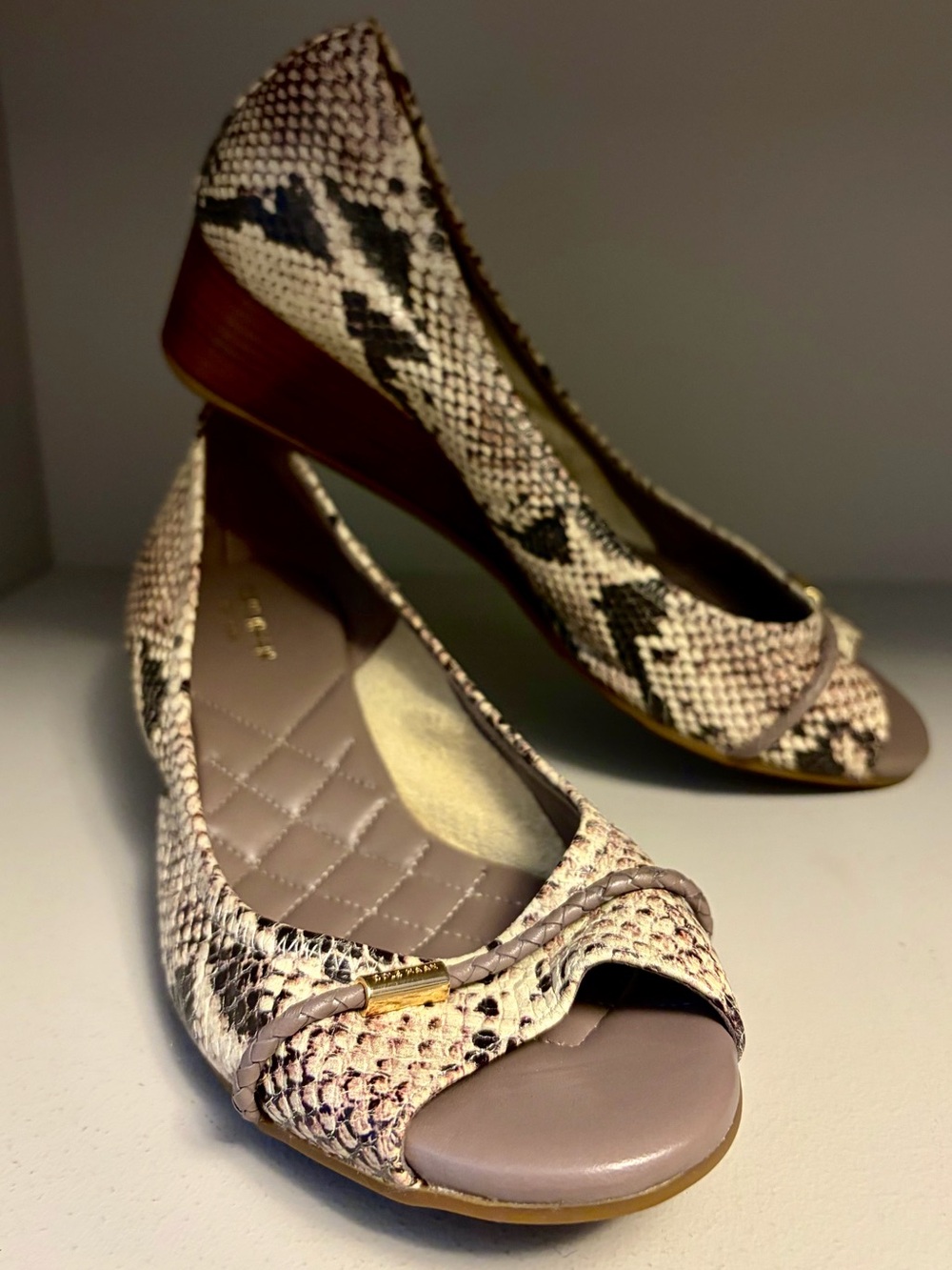 COLE HAAN Snake-Print Open-Toe Wedge